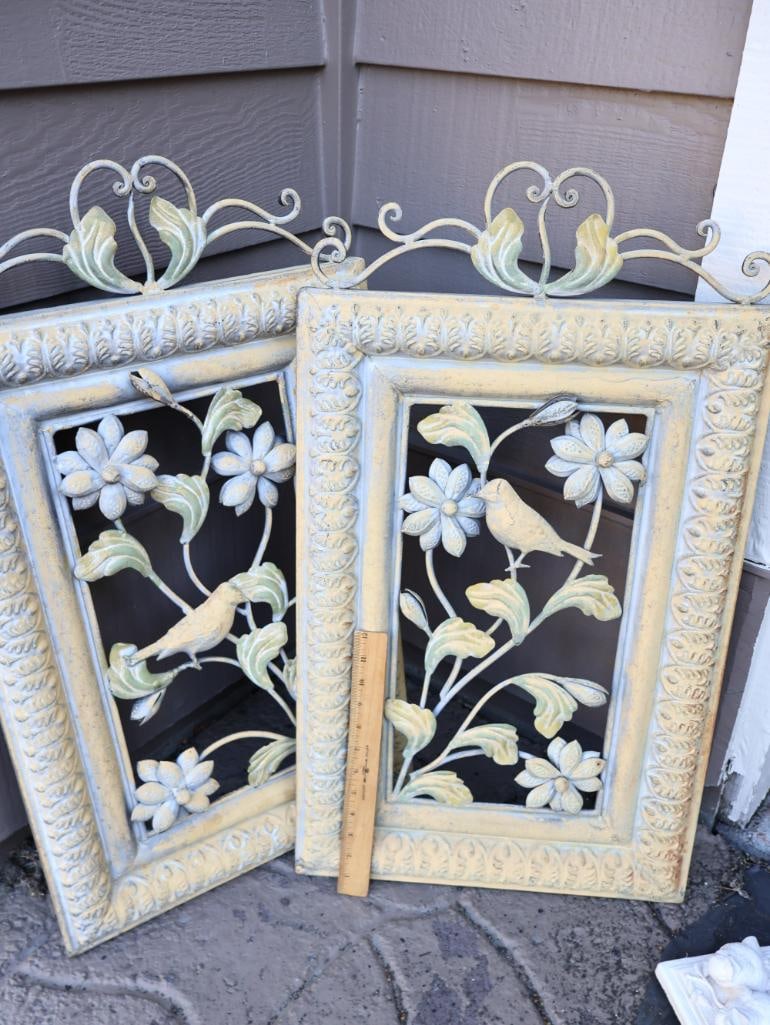 Two Matching Metal Bird Decor and Plaster Relief of birds - 4