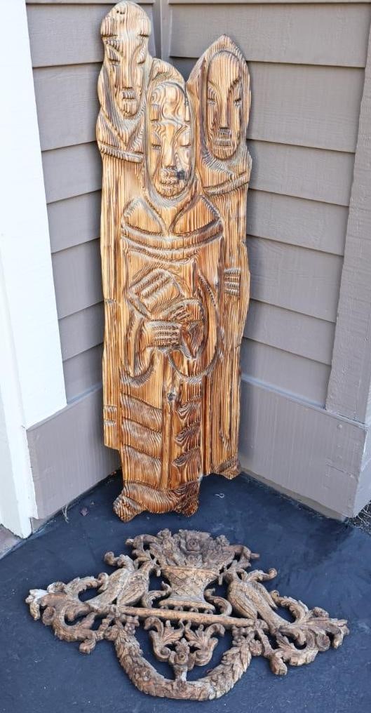 Carved Wood Ornate Pediment and Carving of Three Wise Men (1 of 10)