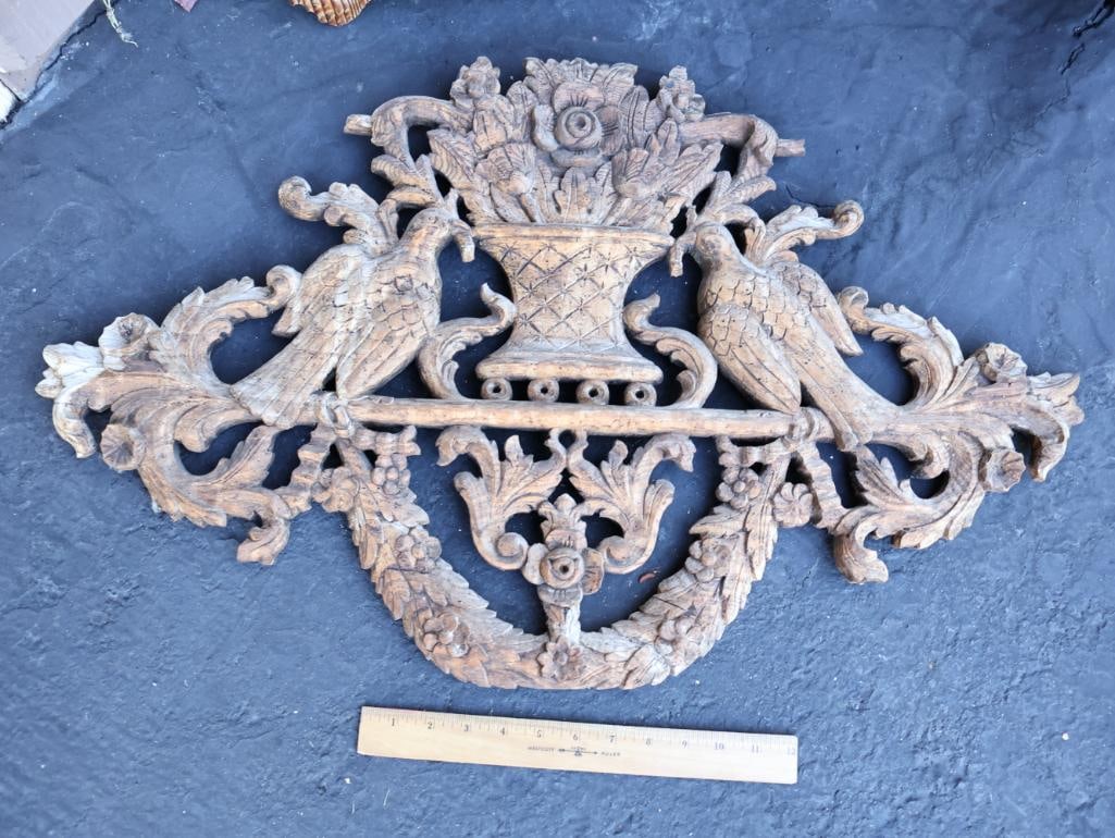 Carved Wood Ornate Pediment and Carving of Three Wise Men - 2