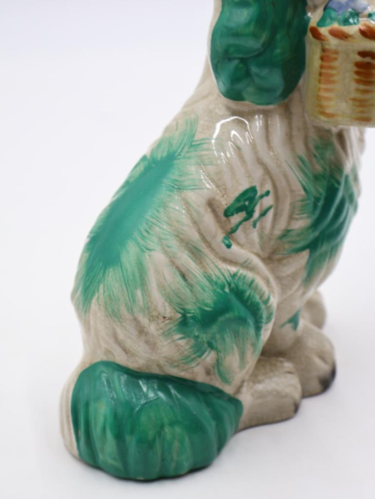 Antique Staffordshire Style Pottery Spaniel Dog with Flower Basket - 4