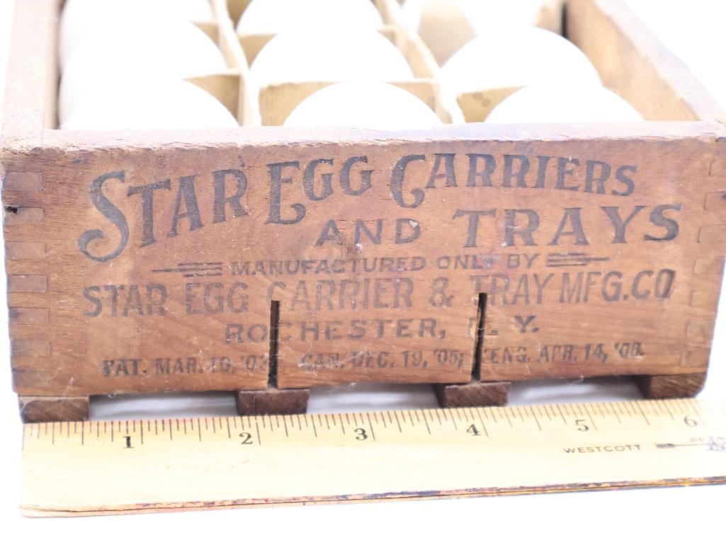 Antique Star Egg Carriers and Trays Crate with Glass Eggs and Egg Candler - 2