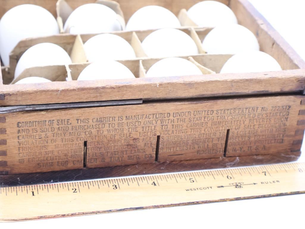 Antique Star Egg Carriers and Trays Crate with Glass Eggs and Egg Candler - 3
