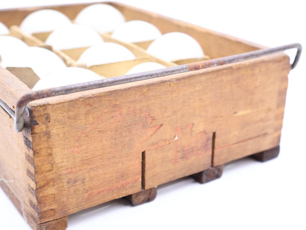 Antique Star Egg Carriers and Trays Crate with Glass Eggs and Egg Candler - 6