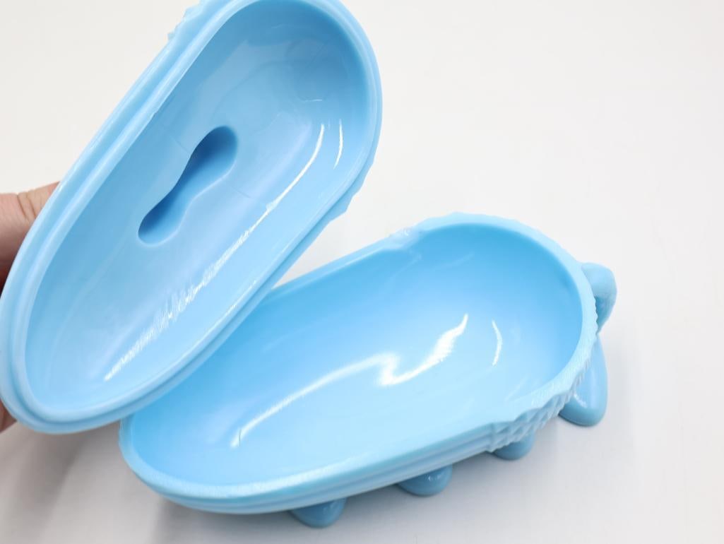 Portieux Vallerysthal Blue Opaline Glass Squirrel and Acorn and Swan Covered Dishes - 10