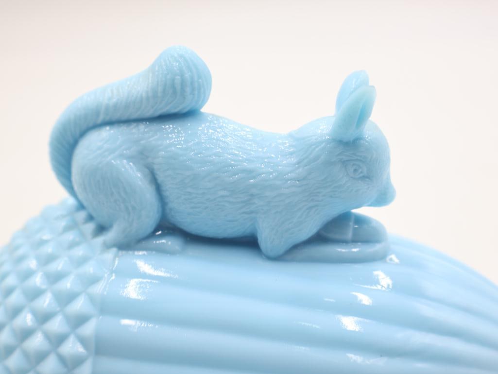Portieux Vallerysthal Blue Opaline Glass Squirrel and Acorn and Swan Covered Dishes - 8