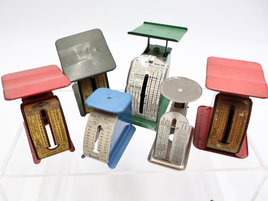 Collection of 11 Vintage Tin Lithograph Postal and Parcel Scales - 11