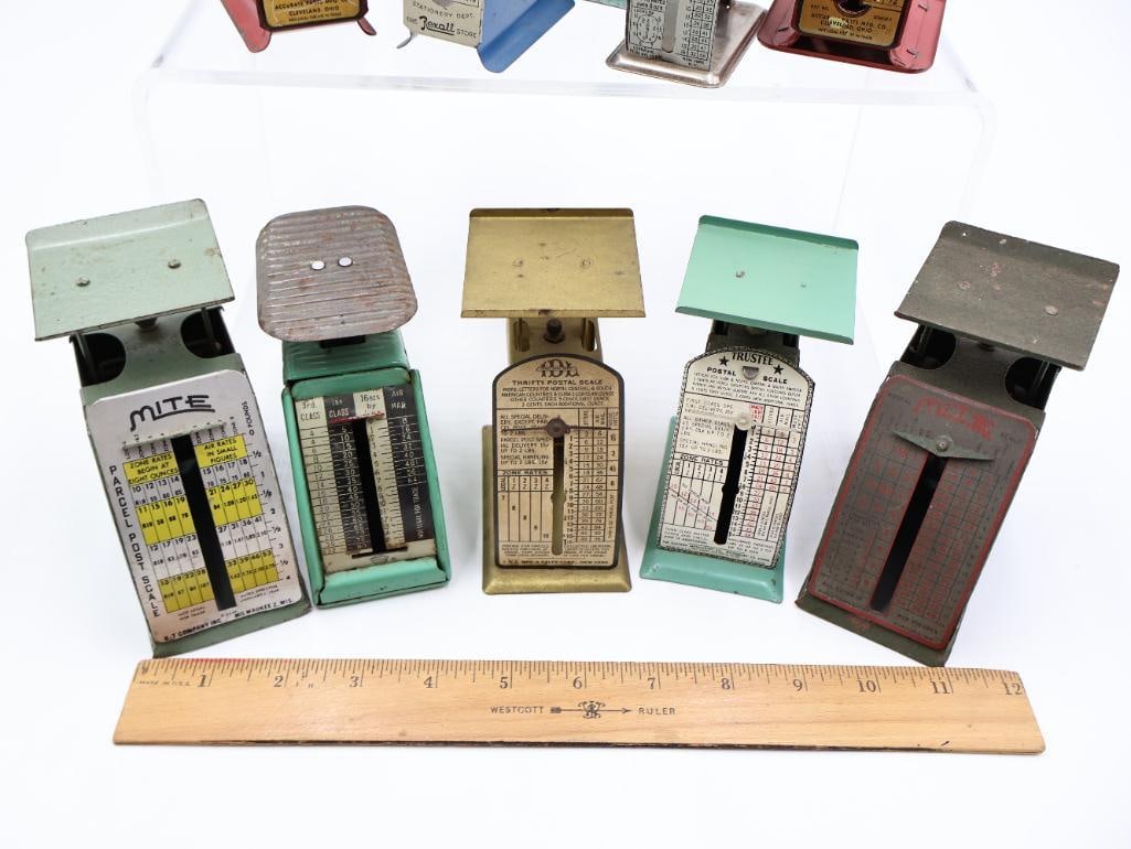 Collection of 11 Vintage Tin Lithograph Postal and Parcel Scales - 2