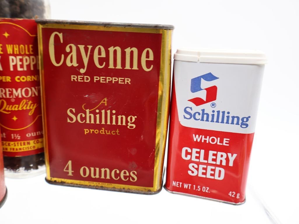 Collection of Vintage Advertising Spice and Baking Powder Tins Schilling, Calumet, Royal - 10