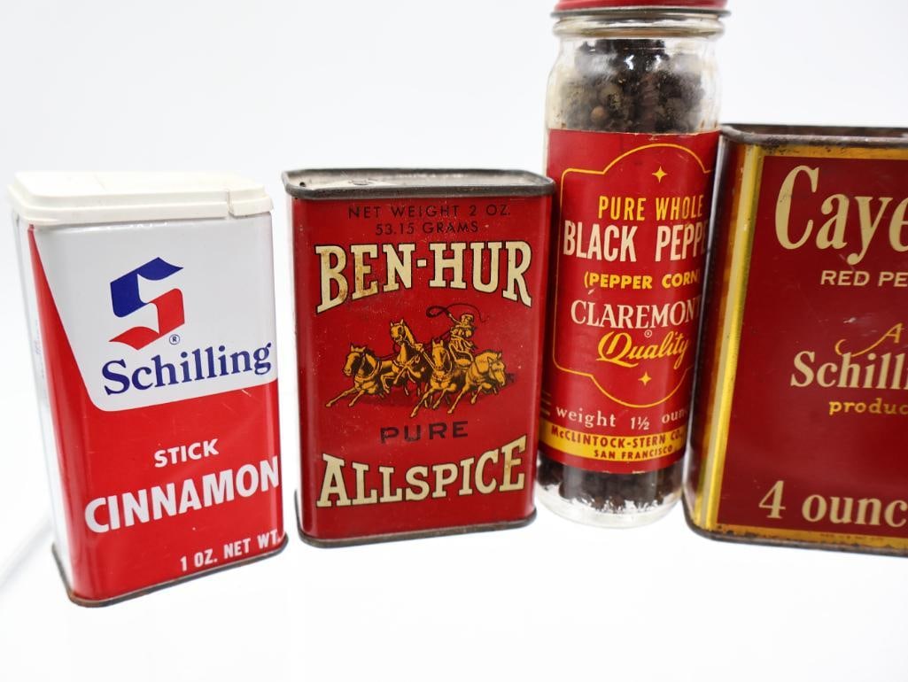 Collection of Vintage Advertising Spice and Baking Powder Tins Schilling, Calumet, Royal - 12