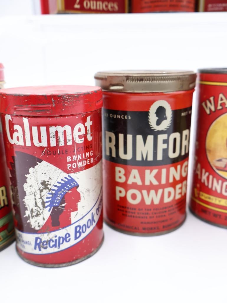 Collection of Vintage Advertising Spice and Baking Powder Tins Schilling, Calumet, Royal - 5
