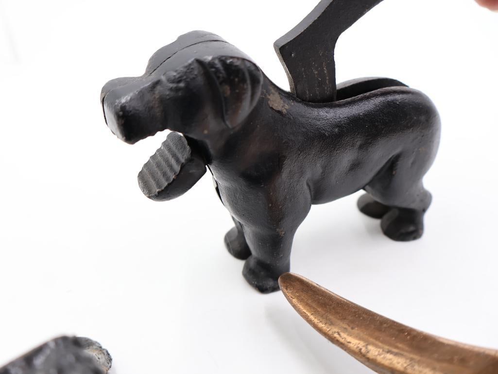 Collection of Antique Cast Iron Figural Dog Nutcrackers and Inkwell - 10