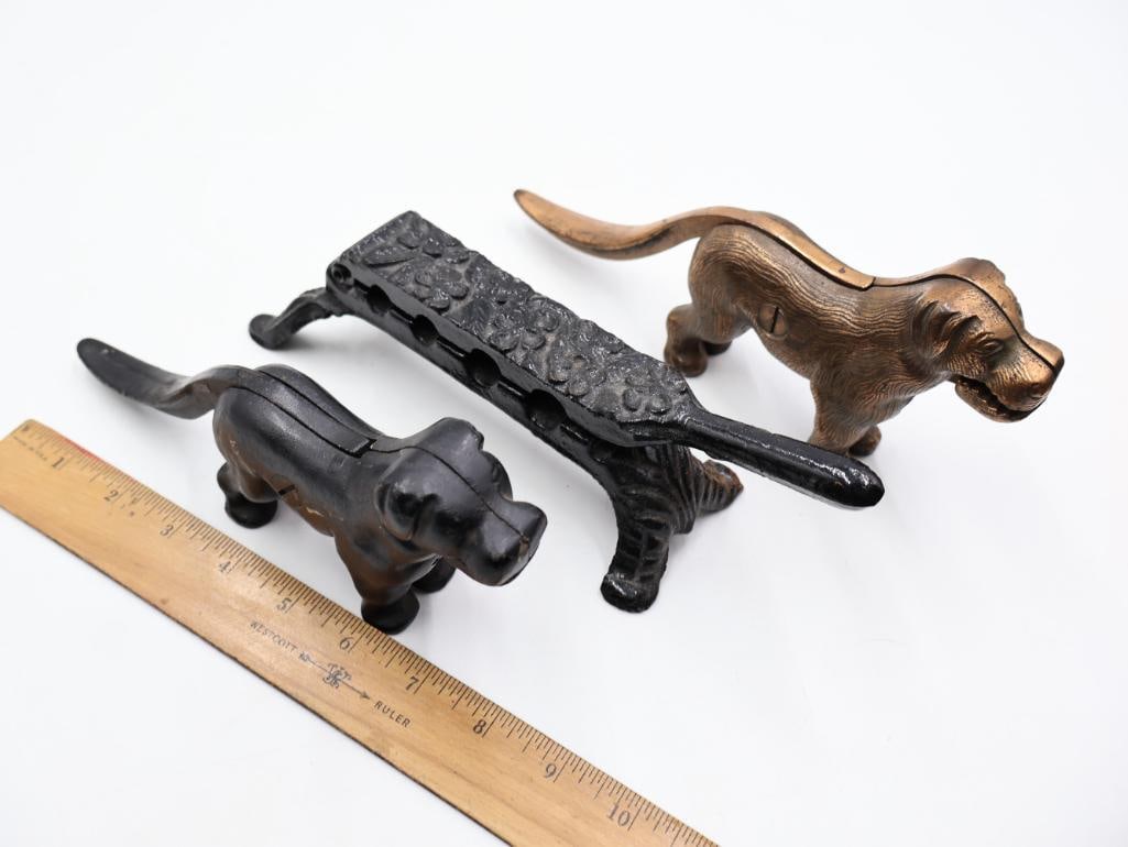 Collection of Antique Cast Iron Figural Dog Nutcrackers and Inkwell - 7