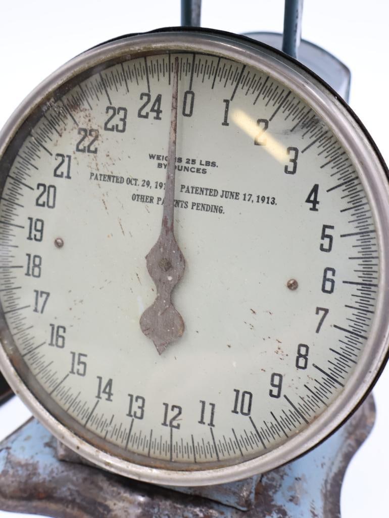 Vintage General Store Scale with Tin Funnel and Wire Kitchen Utensils - 14