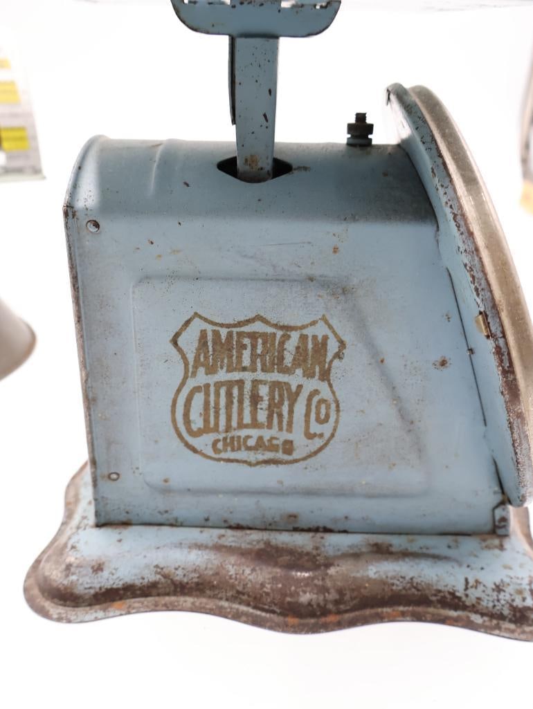 Vintage General Store Scale with Tin Funnel and Wire Kitchen Utensils - 8