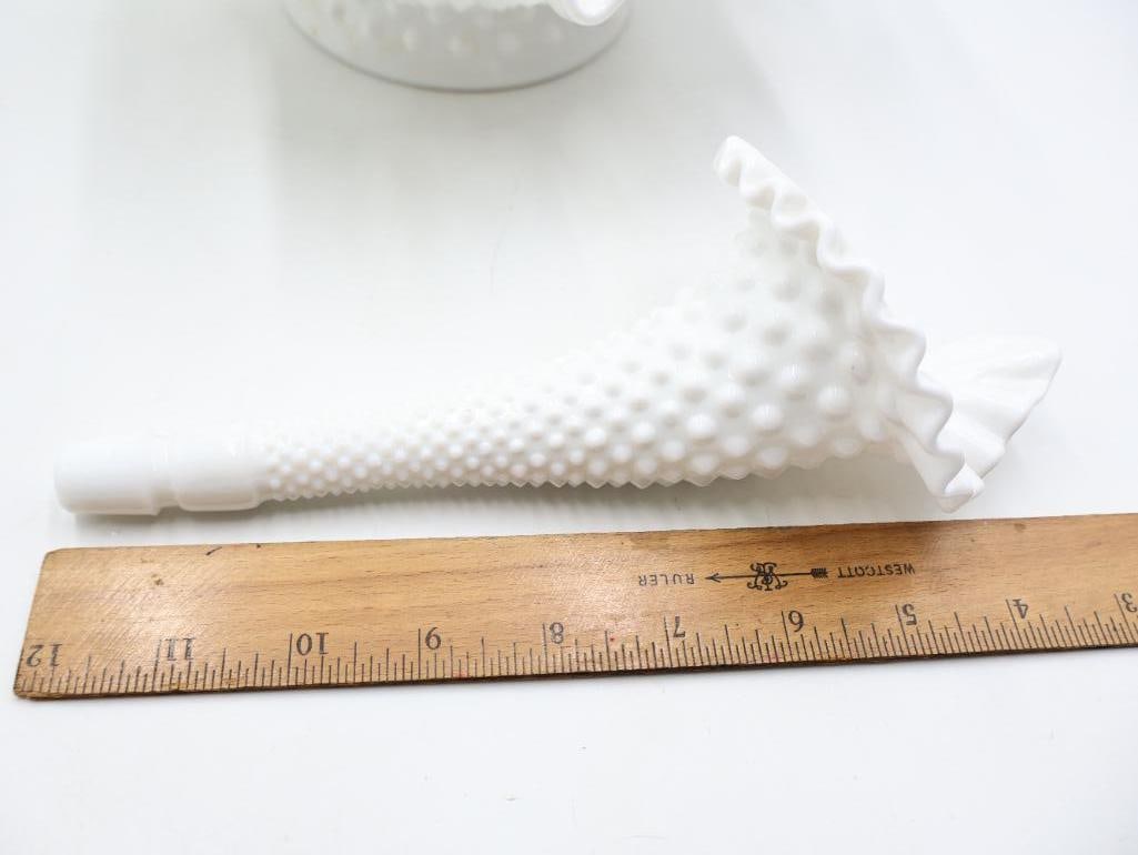 Vintage Fenton Style White Milk Glass Hobnail Epergne and Vase Collection - 10