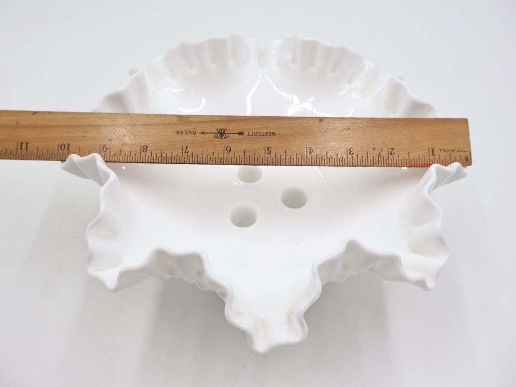 Vintage Fenton Style White Milk Glass Hobnail Epergne and Vase Collection - 11