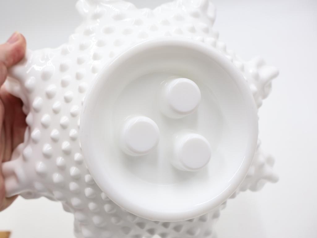 Vintage Fenton Style White Milk Glass Hobnail Epergne and Vase Collection - 12