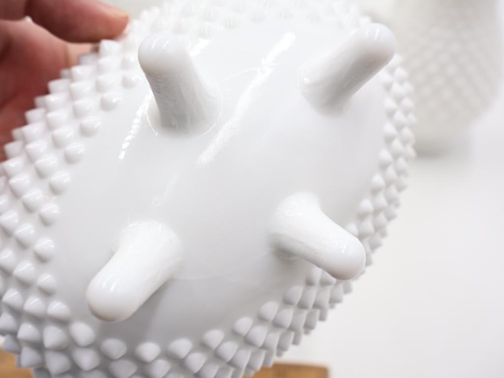 Vintage Fenton Style White Milk Glass Hobnail Epergne and Vase Collection - 4