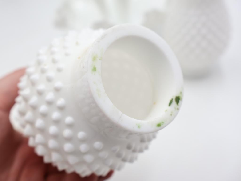 Vintage Fenton Style White Milk Glass Hobnail Epergne and Vase Collection - 7
