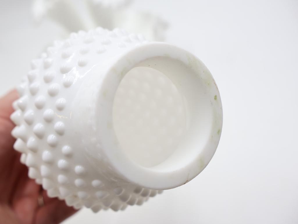 Vintage Fenton Style White Milk Glass Hobnail Epergne and Vase Collection - 8