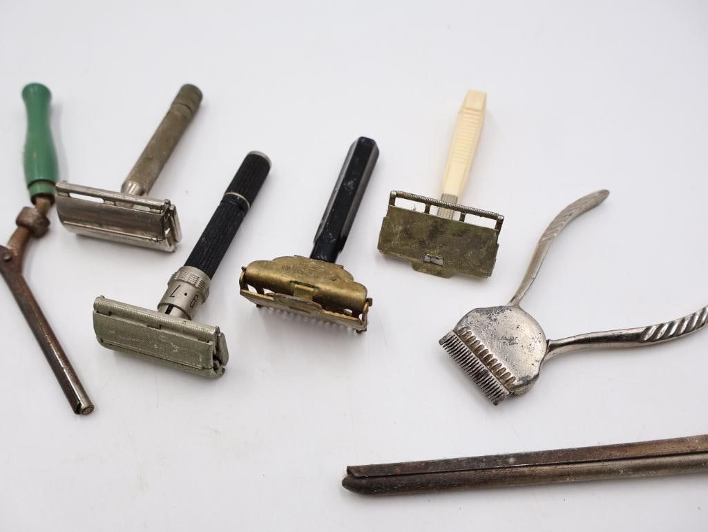 Collection of Antique and Vintage Hair Curling Irons, Razors & Barber Tools - 12