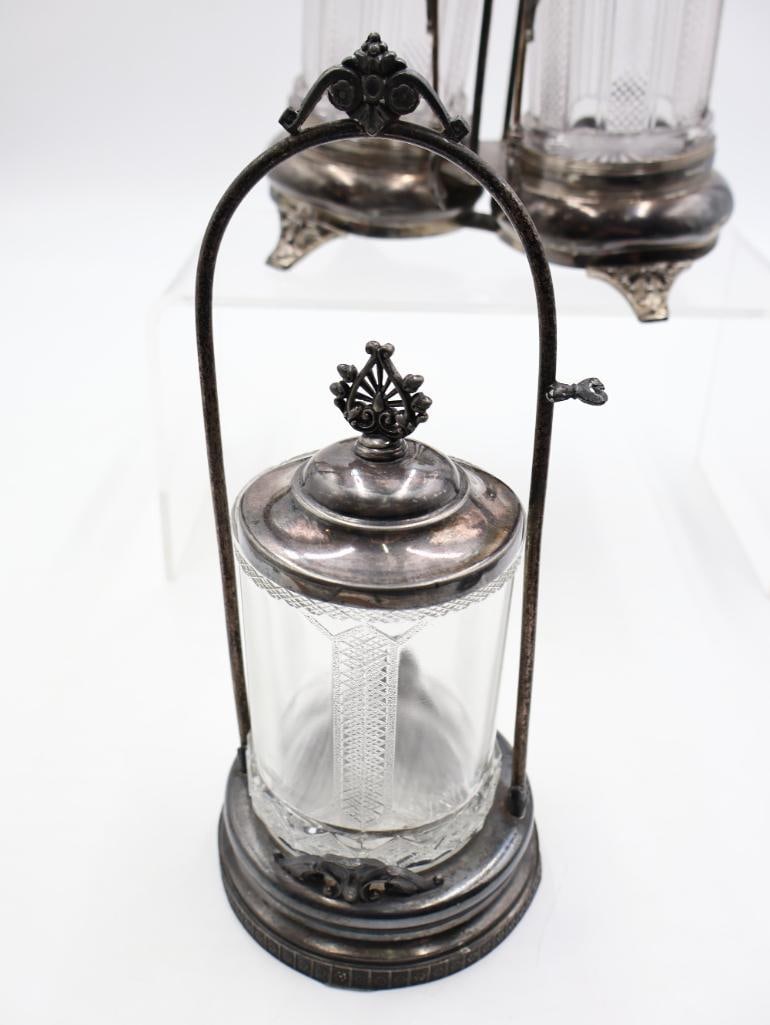 Collection of Antique Silverplate and Cut Glass Condiment Cruet Sets - 13