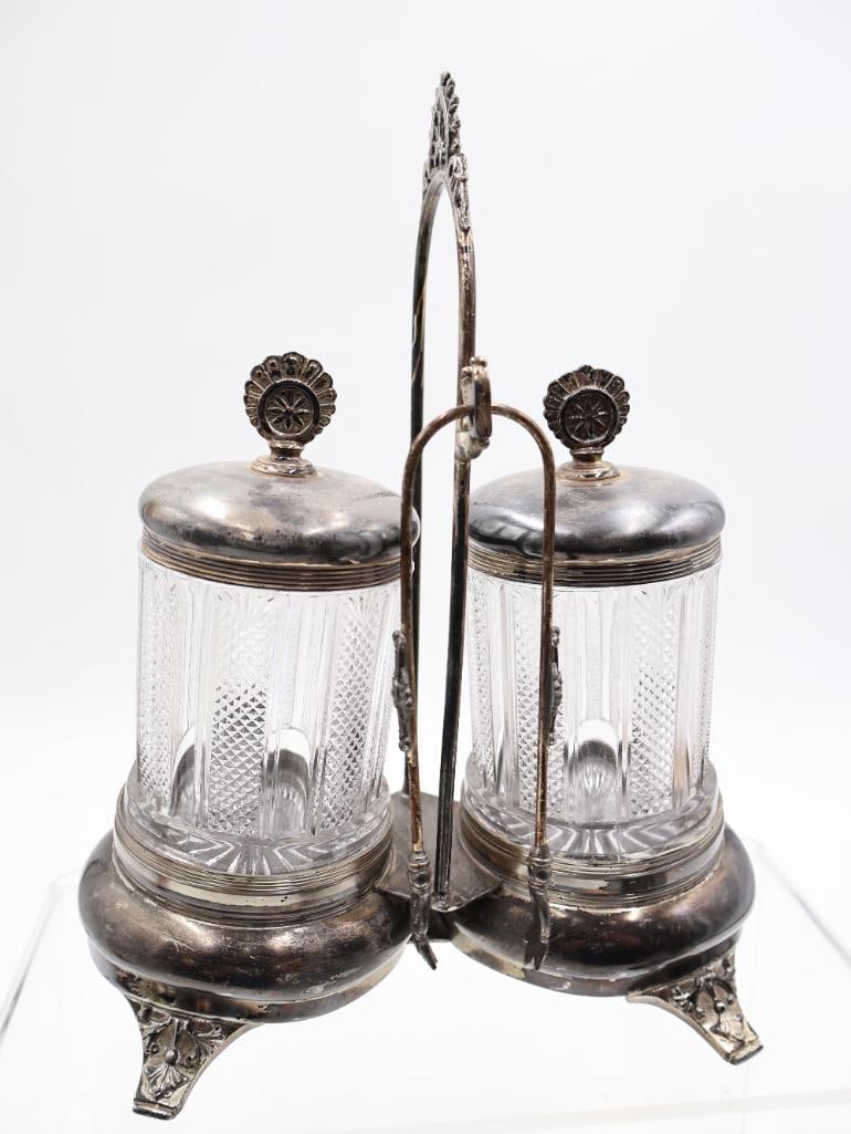 Collection of Antique Silverplate and Cut Glass Condiment Cruet Sets - 17