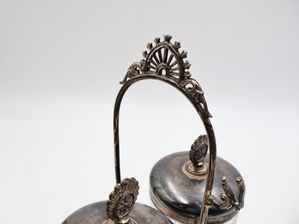 Collection of Antique Silverplate and Cut Glass Condiment Cruet Sets - 19