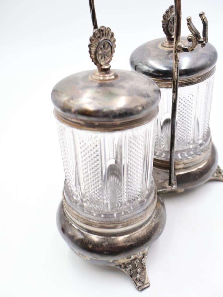 Collection of Antique Silverplate and Cut Glass Condiment Cruet Sets - 20