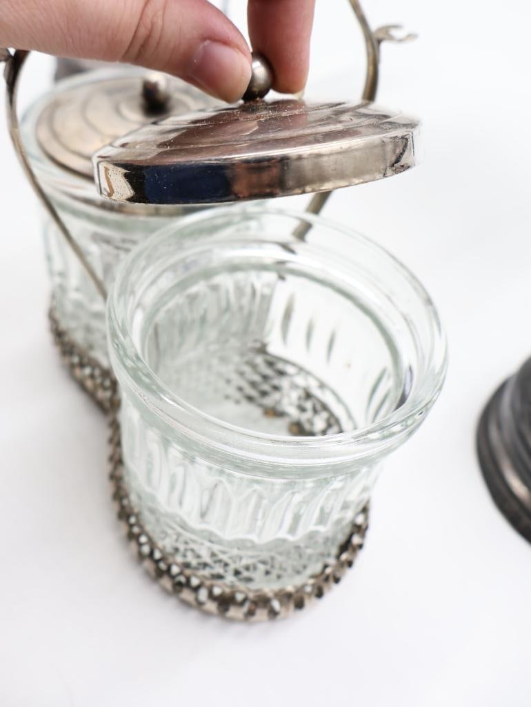 Collection of Antique Silverplate and Cut Glass Condiment Cruet Sets - 4