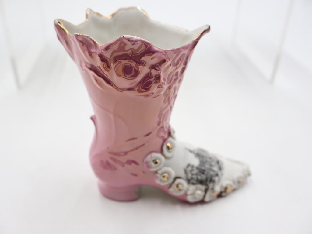 Antique Porcelain Shoe Vases, Half Doll and Glass Perfume Bottles - 15