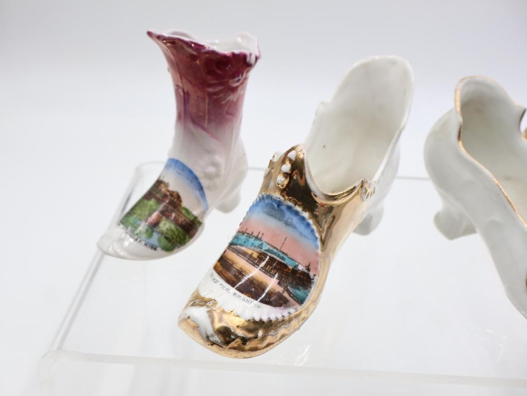 Antique Porcelain Shoe Vases, Half Doll and Glass Perfume Bottles - 17