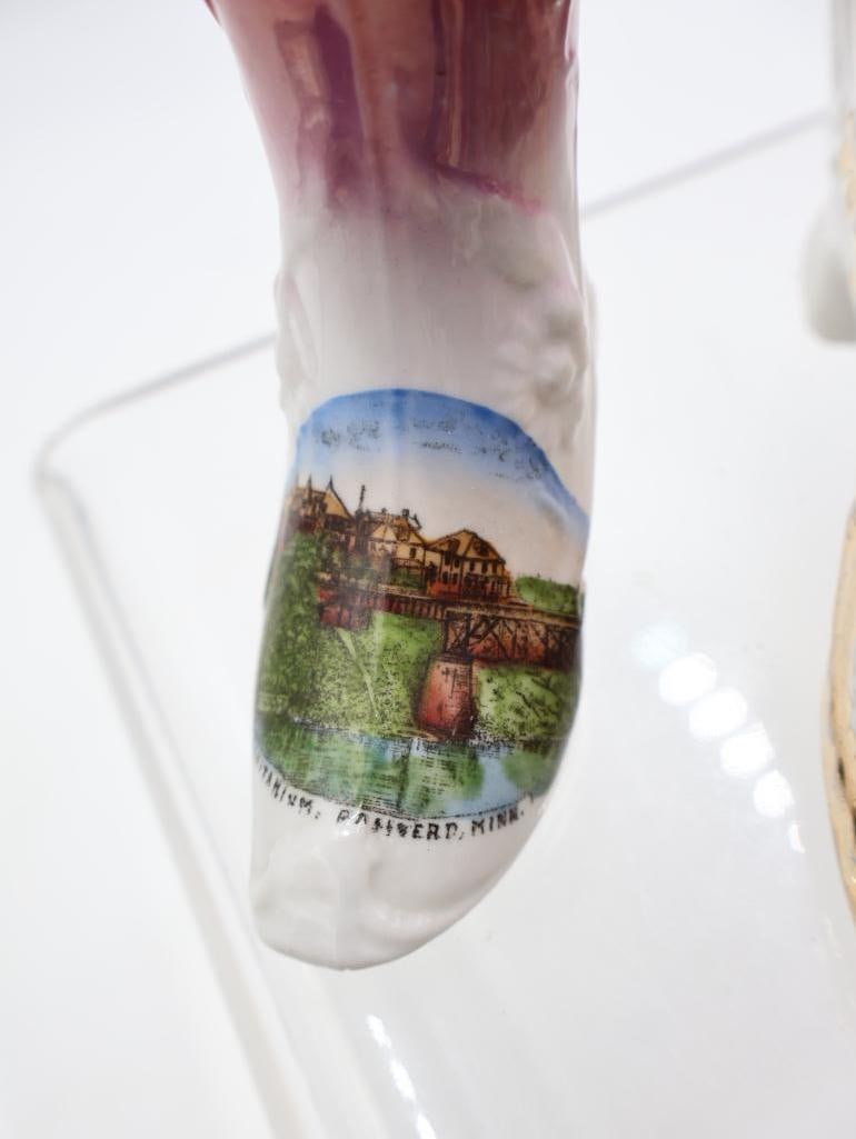 Antique Porcelain Shoe Vases, Half Doll and Glass Perfume Bottles - 19
