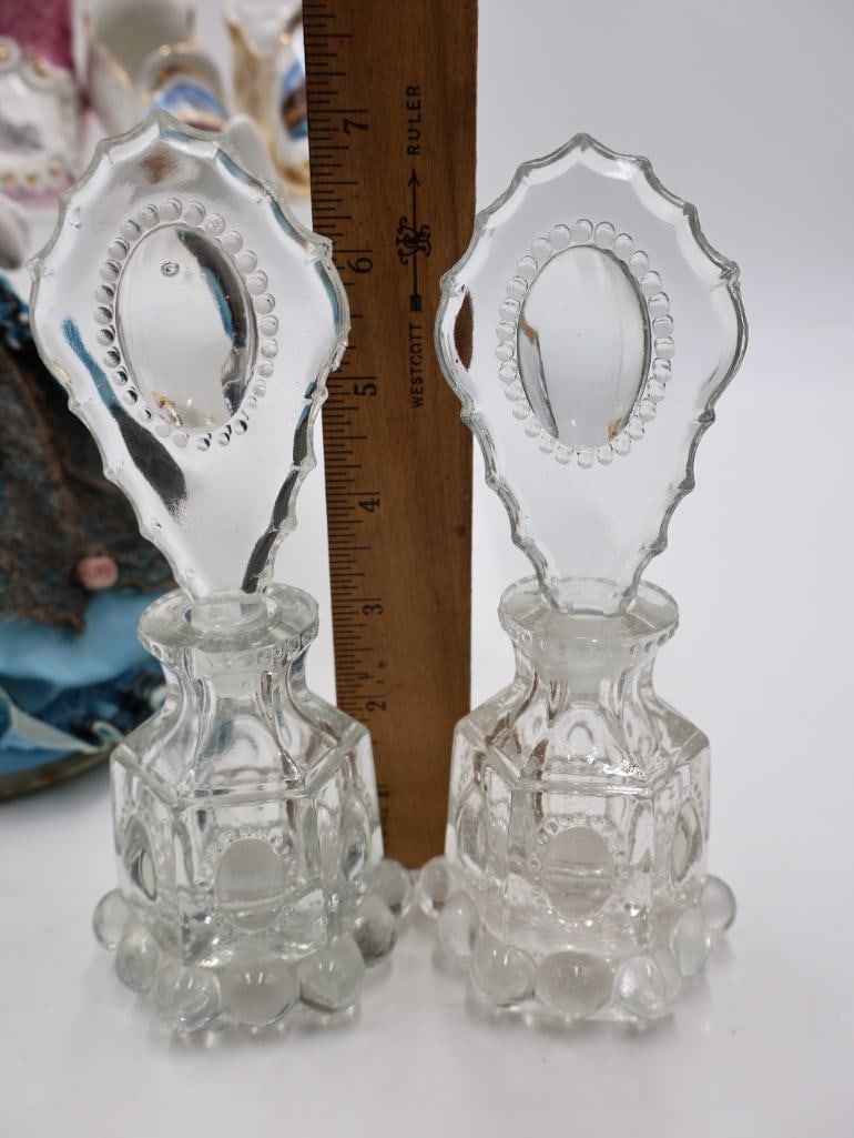 Antique Porcelain Shoe Vases, Half Doll and Glass Perfume Bottles - 3