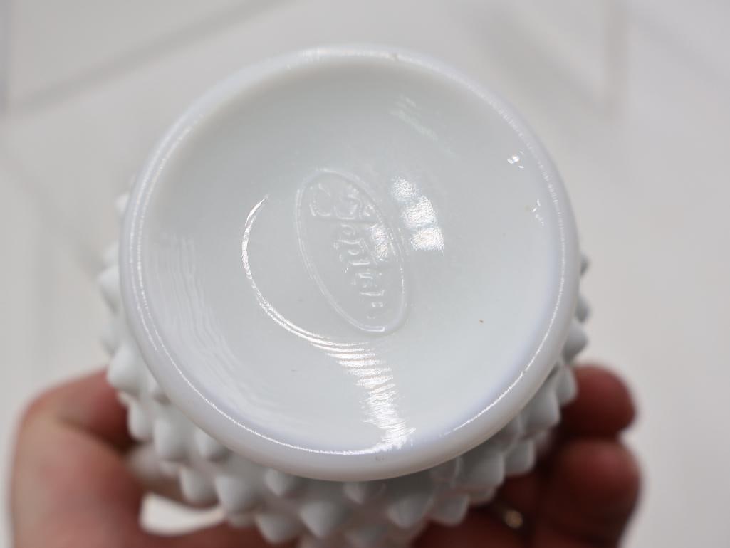 Collection of Vintage White Milk Glass Hobnail Ruffled Vases and Bowls - 14