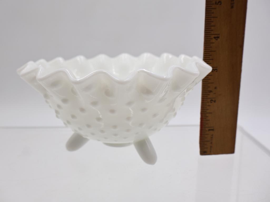 Collection of Vintage White Milk Glass Hobnail Ruffled Vases and Bowls - 15