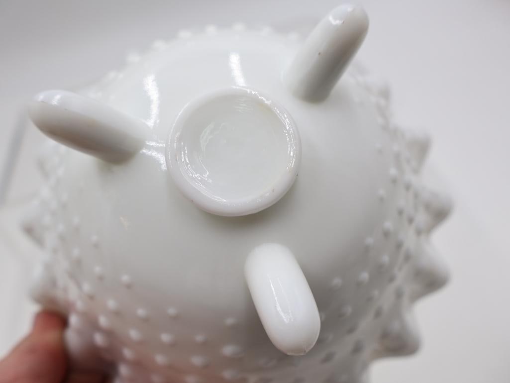 Collection of Vintage White Milk Glass Hobnail Ruffled Vases and Bowls - 17