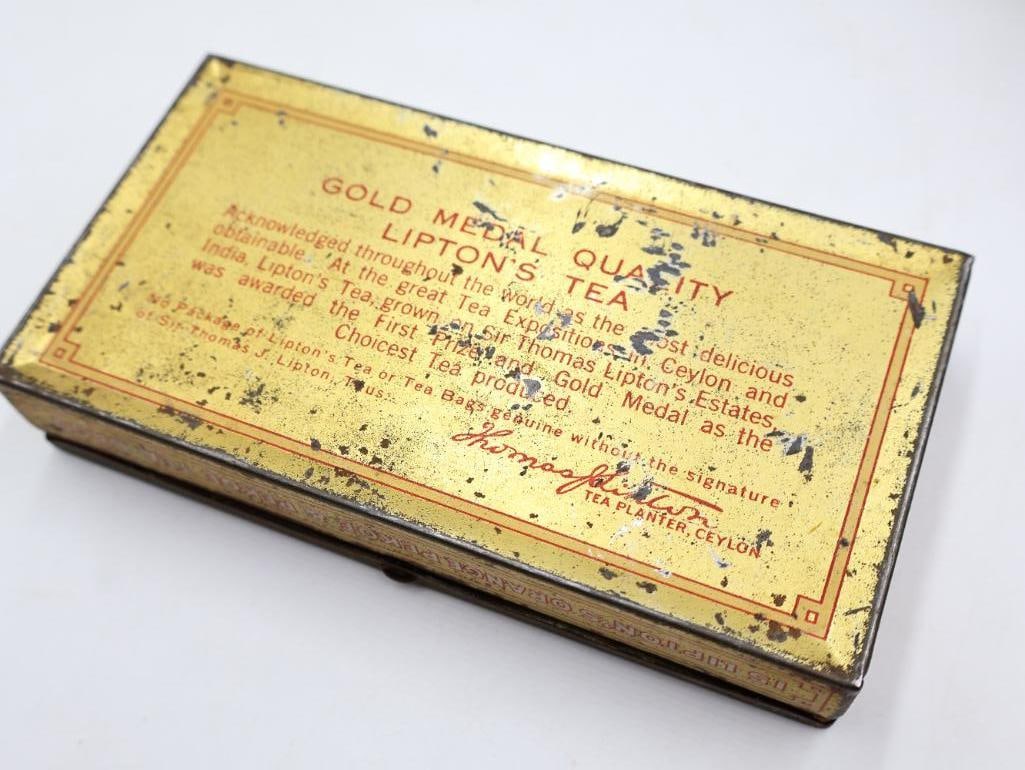 Collection of Vintage Advertising and Figural Tin Boxes Liptons Tea - 5