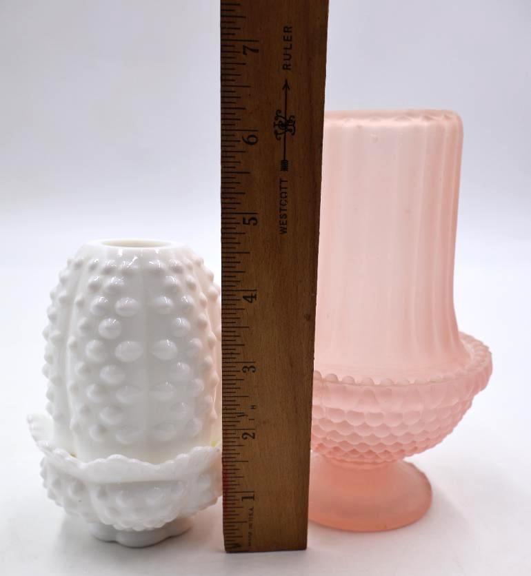 White Hobnail and Pink Frosted Fairy Lamps - 2
