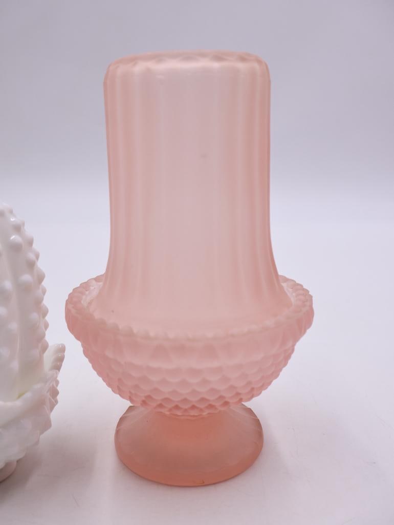 White Hobnail and Pink Frosted Fairy Lamps - 3