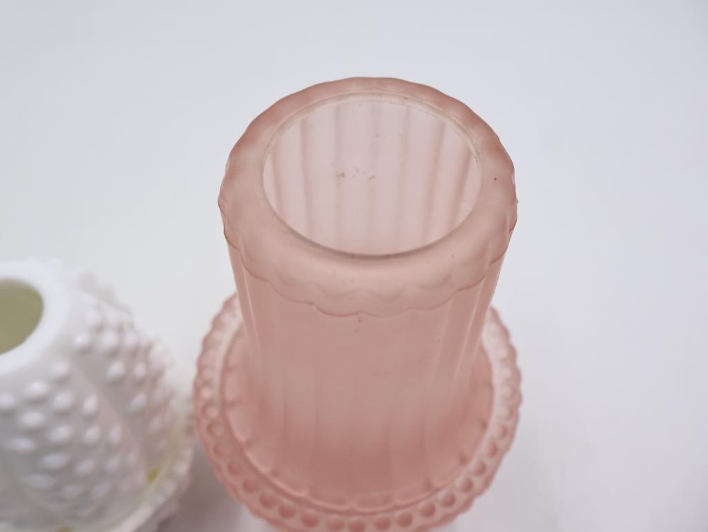 White Hobnail and Pink Frosted Fairy Lamps - 4