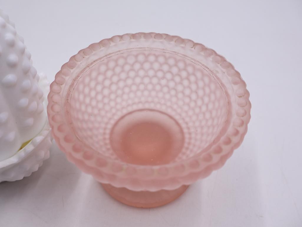 White Hobnail and Pink Frosted Fairy Lamps - 6