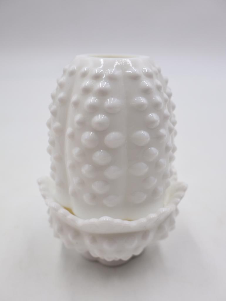 White Hobnail and Pink Frosted Fairy Lamps - 8