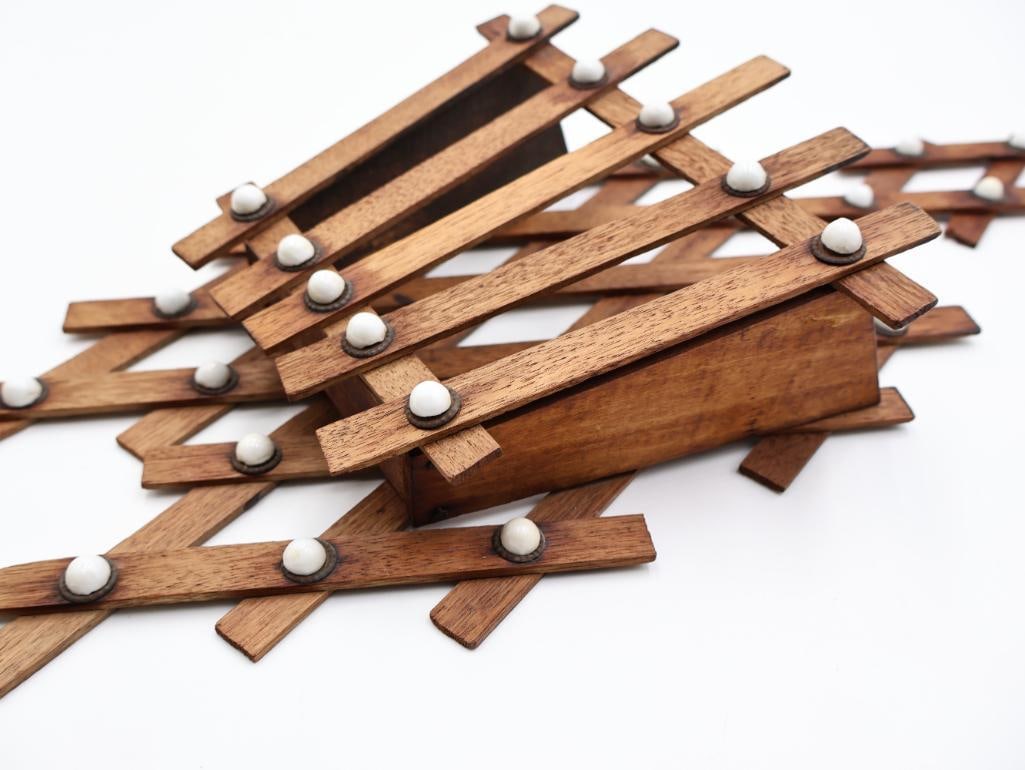 Three Victorian Antique Tramp Art Wooden Accordion Peg Wall Pockets - 18