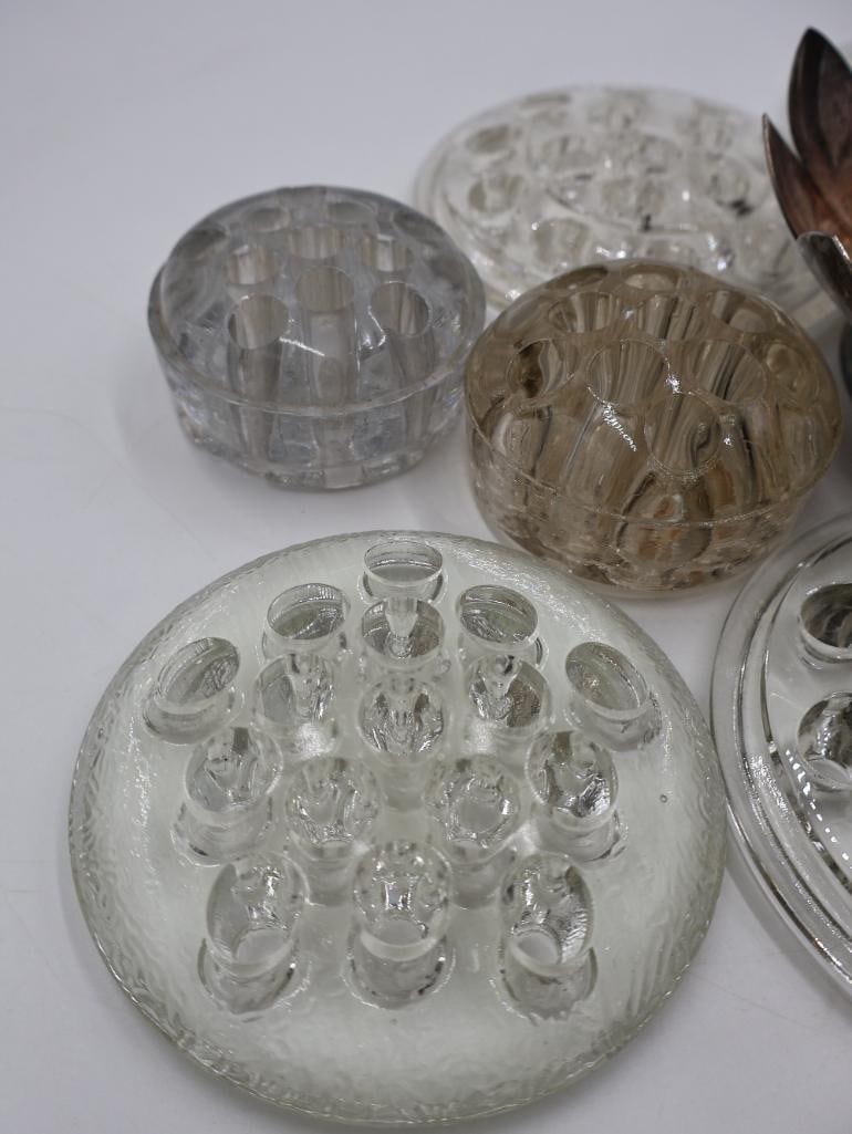 Collection of Vintage Glass Flower Frogs and Silver Plate Flower Frog - 10
