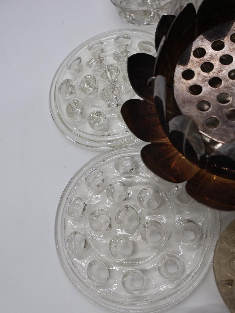 Collection of Vintage Glass Flower Frogs and Silver Plate Flower Frog - 11