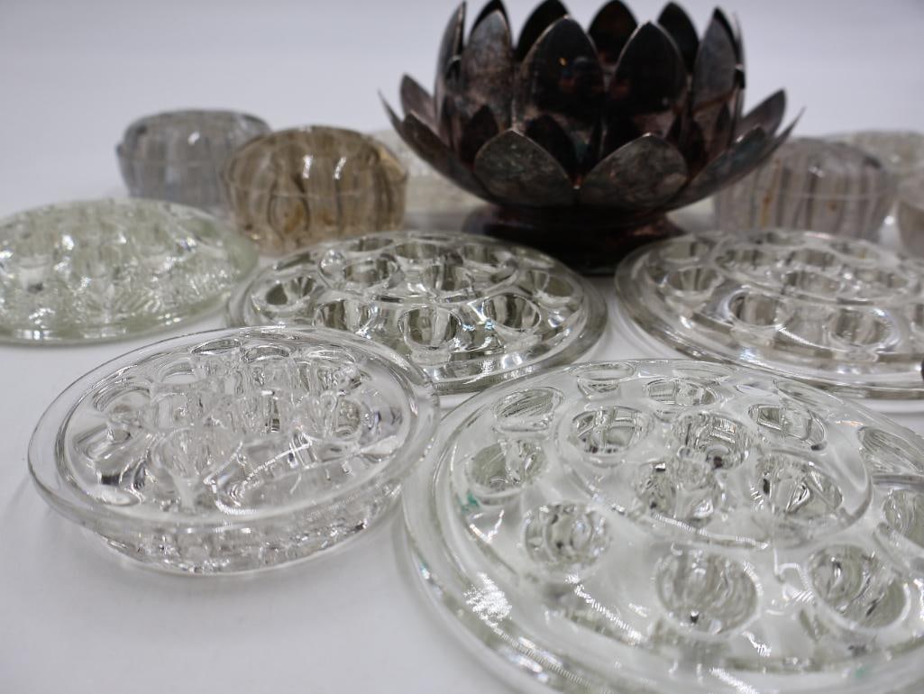 Collection of Vintage Glass Flower Frogs and Silver Plate Flower Frog - 4