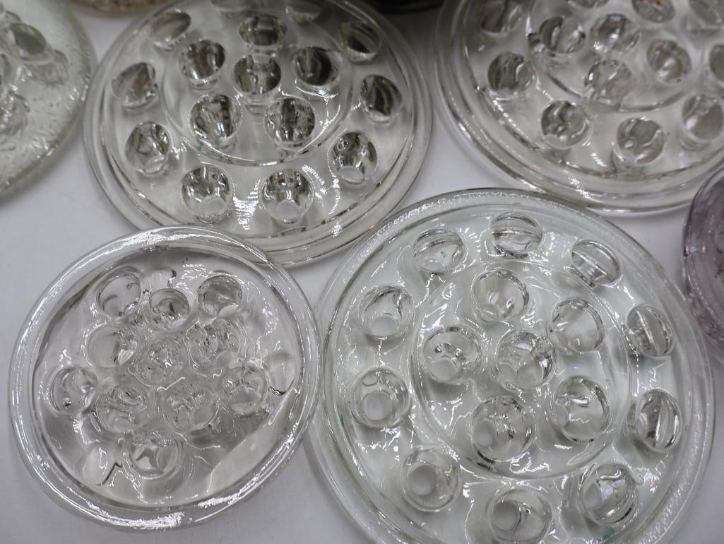 Collection of Vintage Glass Flower Frogs and Silver Plate Flower Frog - 5