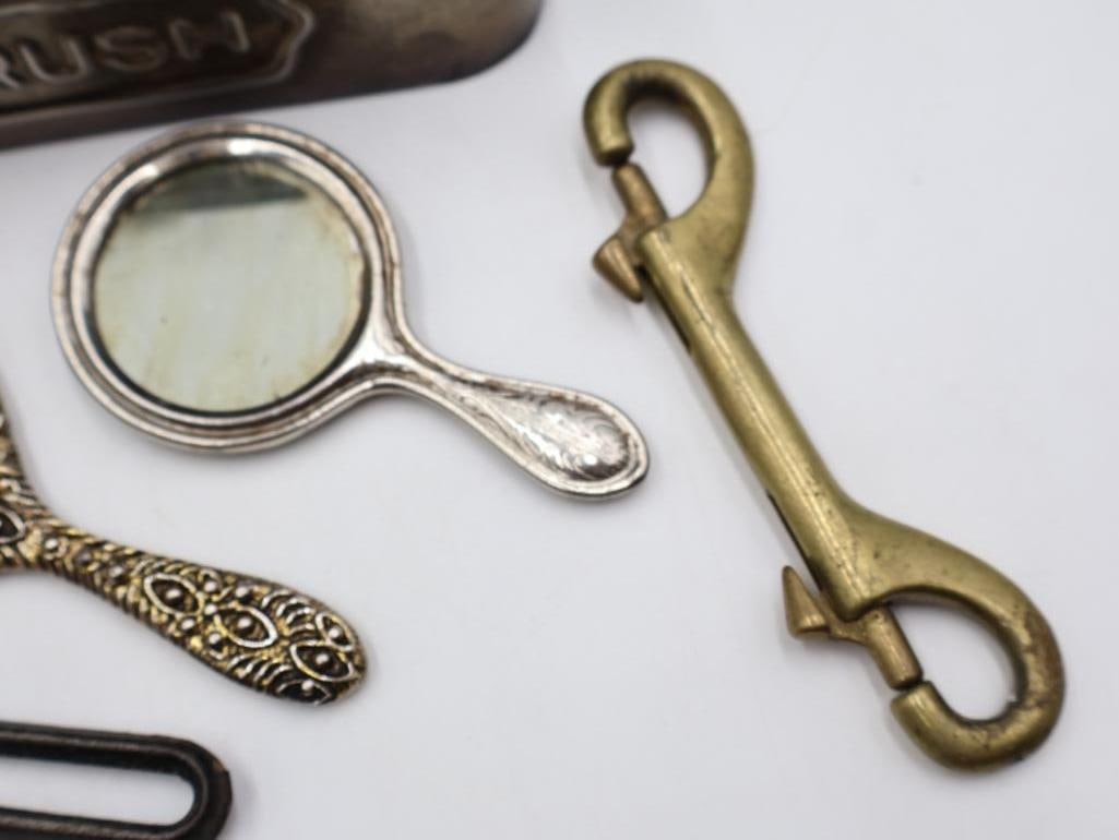 Antique and Vintage Curios Lot Stratford Pocket Watch, Advertising Tokens, Clock & Vanity Items - 18