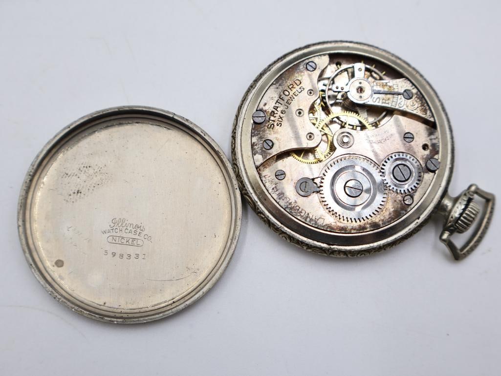 Antique and Vintage Curios Lot Stratford Pocket Watch, Advertising Tokens, Clock & Vanity Items - 5